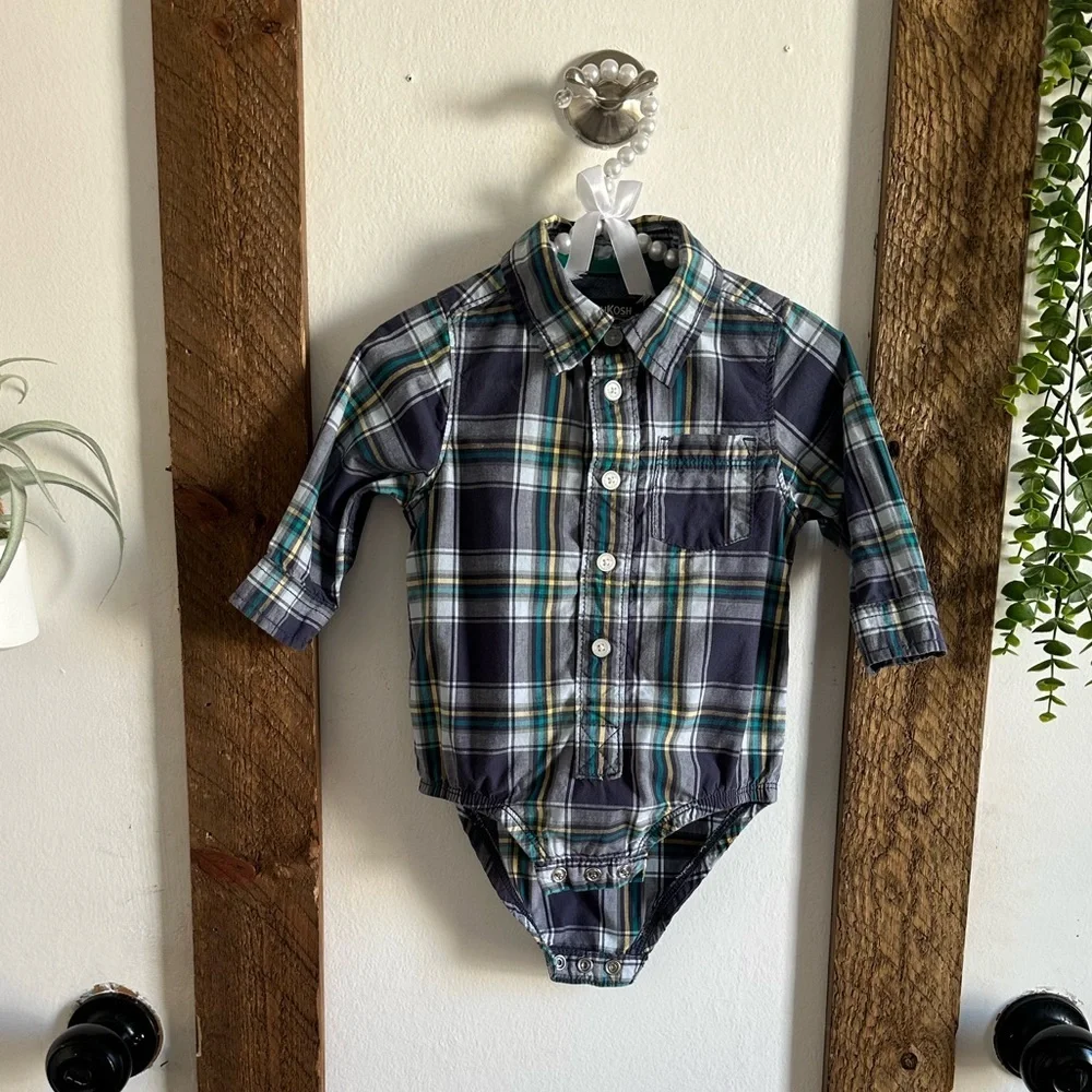 OshKosh B’Gosh Rustic Plaid Long-Sleeve Baby Boy Long Sleeve Bodysuit Shirt 12M